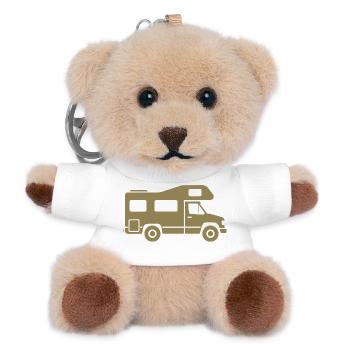 Wohnmobil Silhouette Camping Familie - Teddy Schlüsselanhänger - Weiß - Vorne