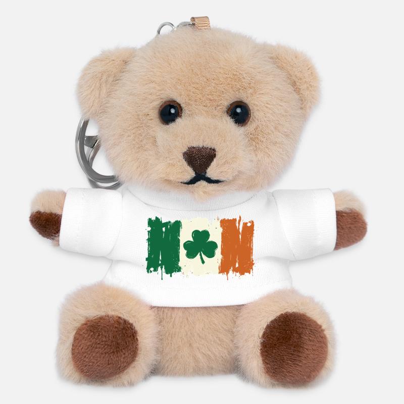 Drapeau irlandais en trèfle brossé - Porte-clés ourson - blanc