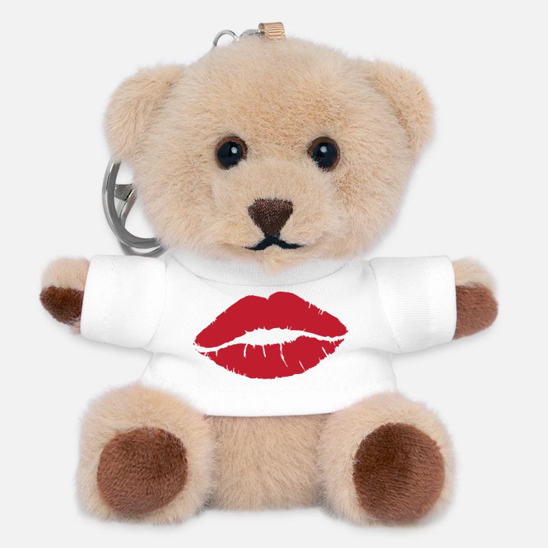 Red Kiss - Teddy Keyring - white