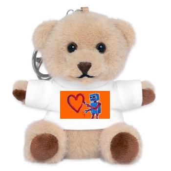 Cœur de robot sur fond orange fluo - Porte-clés ourson - blanc - Devant