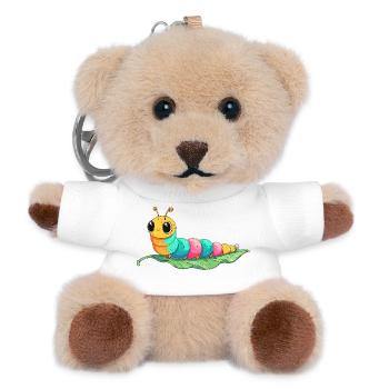 Colorful cartoon caterpillar on leaf - Teddy Keyring - white - Front