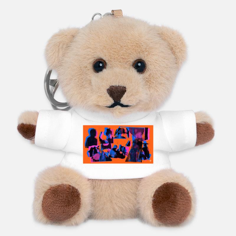Collage Pop Silhouettes - Teddy Keyring - white