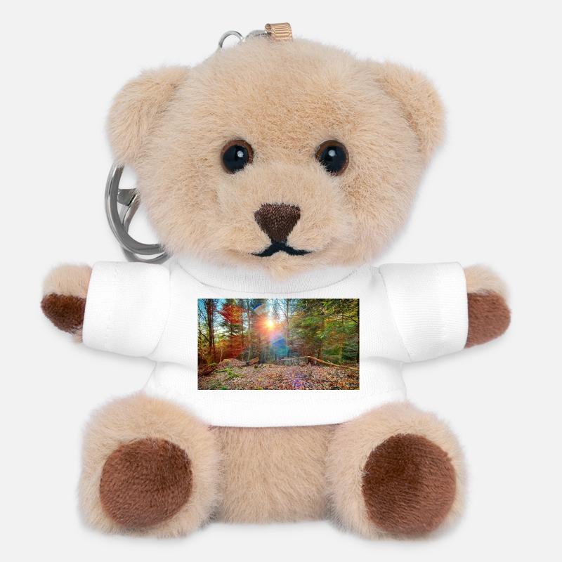 Lumière du soleil dans la forêt d’automne - Porte-clés ourson - blanc