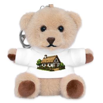 Kleines Reetdachhaus im Grünen - Teddy Schlüsselanhänger - Weiß - Vorne