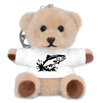 Poissons sauteurs, pêche à la truite, pêche à la ligne - Porte-clés ourson - blanc - Devant