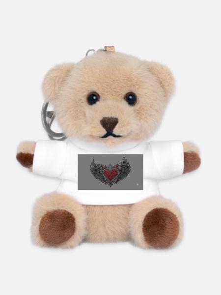 Winged Heart with Flames and Skulls - Teddy Keyring - white