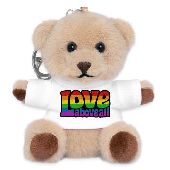 Love Above All | Rainbow Pride Design - Teddy Keyring - white - Front