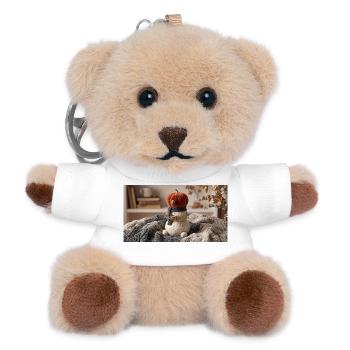 Cozy autumn pumpkin snowman figurine holding  - Teddy Schlüsselanhänger - Weiß - Vorne