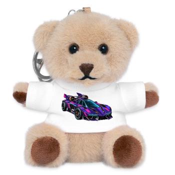 Lila Neon-Supersportwagen - Teddy Schlüsselanhänger - Weiß - Vorne