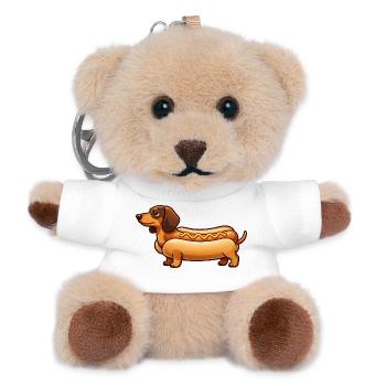 Dackel im Brötchen - Hotdog Dackel Geschenk - Teddy Schlüsselanhänger - Weiß - Vorne