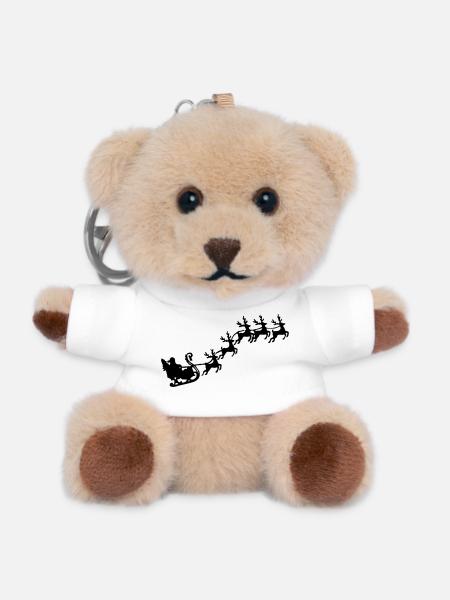 Weihnachtsmann mit Rentierschlitten - Teddy Schlüsselanhänger - Weiß