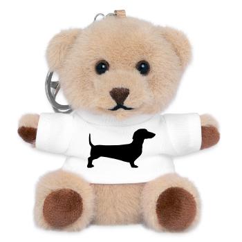 Ein Silhouettenumriss eines kurzhaarigen Dackels - Teddy Schlüsselanhänger - Weiß - Vorne