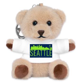 Seattle Skyline Leuchtgrün Silhouette - Teddy Schlüsselanhänger - Weiß - Vorne