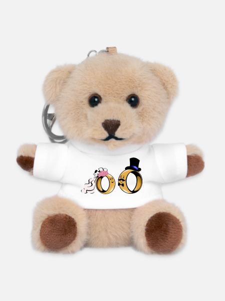Duo de bagues de mariée Amour - Porte-clés ourson - blanc