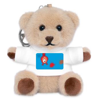 Rotes Monster & Farbkleckse - blau  - Teddy Schlüsselanhänger - Weiß - Vorne