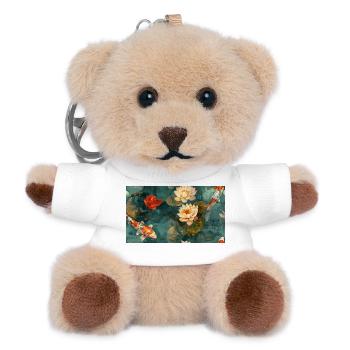 Koi and Lotus Flowers on Teal Water - Teddy Keyring - white - Front