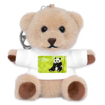 Ours panda mignon avec bambou dans la forêt de bambous - Porte-clés ourson - blanc - Devant