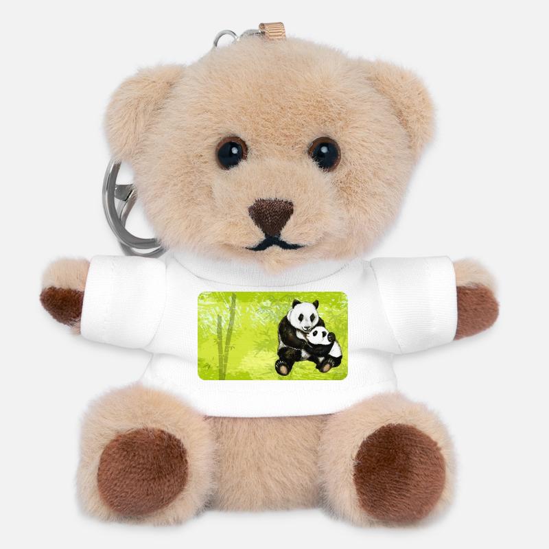 Maman Panda Ours avec Bébé Panda - Porte-clés ourson - blanc