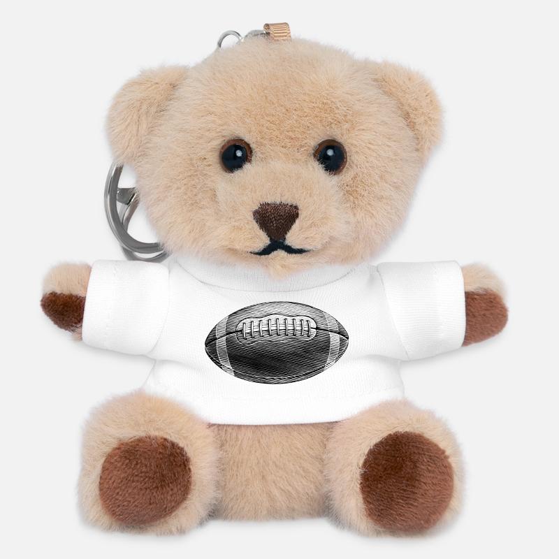 Rugby - Monochrome Line Rugby Ball - Teddy Keyring - white