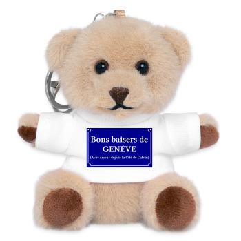 Genfer Strassenschild – Schweizerisches Gedenken - Teddy Schlüsselanhänger - Weiß - Vorne
