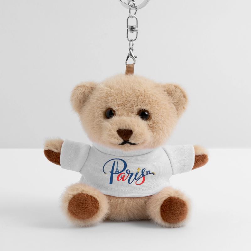 Paris Skyline Neon Lettering Teddy Keyring