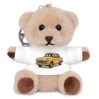 Gelber Vintage Wagen Illustration - Teddy Schlüsselanhänger - Weiß - Vorne