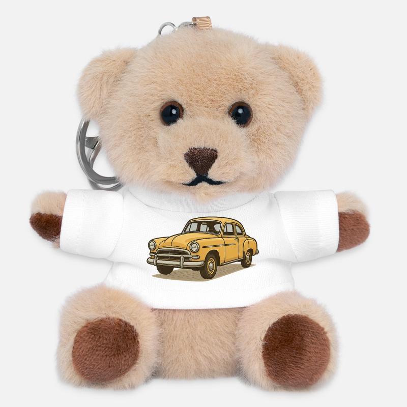 Yellow Vintage Carriage Illustration - Teddy Keyring - white