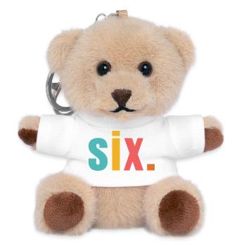 Six sech Jahre 6. Geburtstag Text Schrift Bunt - Teddy Schlüsselanhänger - Weiß - Vorne