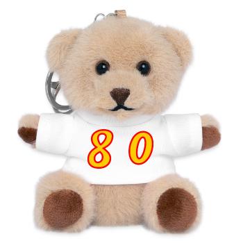 80. 80 ANS. 80e ANNIVERSAIRE. ANNIVERSAIRE 80 ANS. - Porte-clés ourson - blanc - Devant