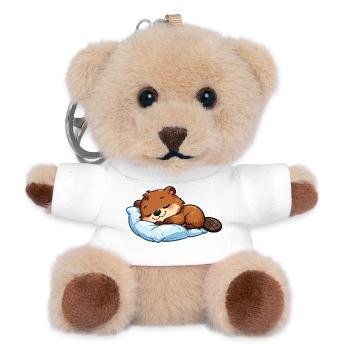 Schlafender Biber auf blauem Kissen - Teddy Schlüsselanhänger - Weiß - Vorne