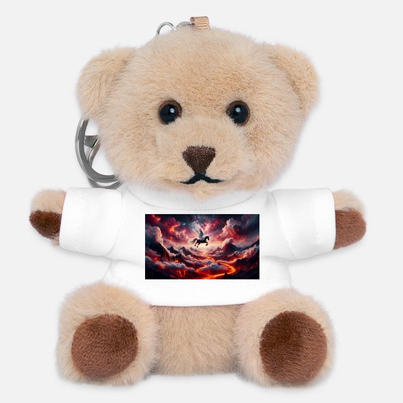 Cavalier ailé sur volcan - Porte-clés ourson - blanc