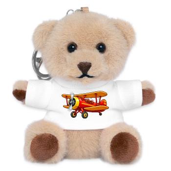 Biplane Airplane Motif Retro Cartoon - Teddy Keyring - white - Front