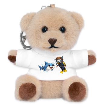 Diver Kid with Shark Funny Ocean Cartoon - Teddy Keyring - white - Front
