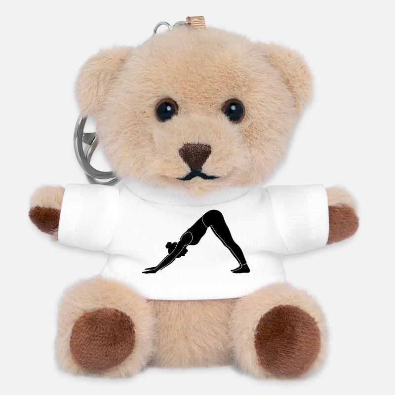 Na unten gerichtete Hunde-Yoga-Silhouette - Teddy Schlüsselanhänger - Weiß