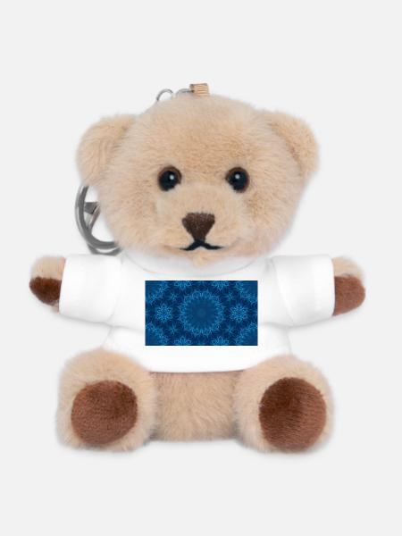 Blue Ocean Mandala Pattern – Abstract Water Kaleid - Teddy Keyring - white