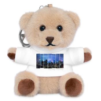 Hong Kong Island with Skyline Panorama Souvenir - Teddy Keyring - white - Front