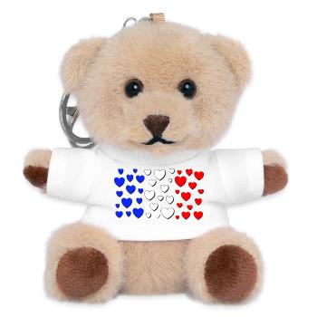 France Flag in Heart Shape Hearts French - Teddy Keyring - white - Front