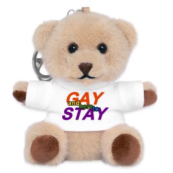 schwul und hier zum Bleiben - Teddy Schlüsselanhänger - Weiß - Vorne