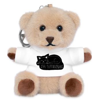 Schlafende Katze bei der Arbeit - Teddy Schlüsselanhänger - Weiß - Vorne