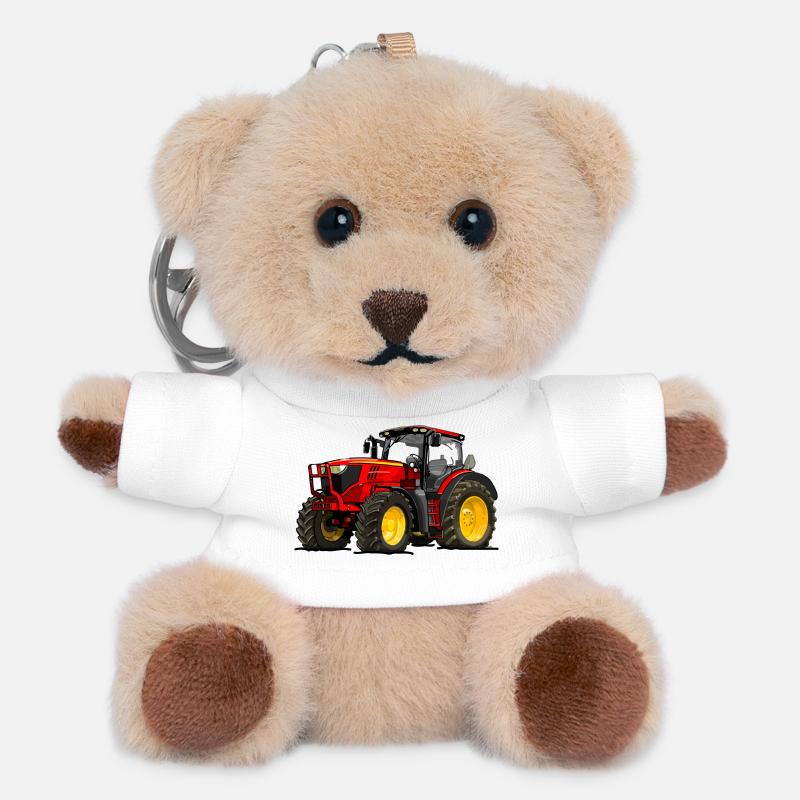 Tractor red - Teddy Keyring - white