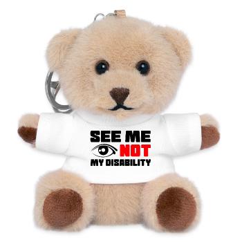 Sieh mich, nicht meine Behinderung, Rollstuhl # - Teddy Schlüsselanhänger - Weiß - Vorne