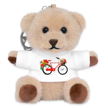 Red Bicycle with Flower Basket - Teddy Keyring - white - Front
