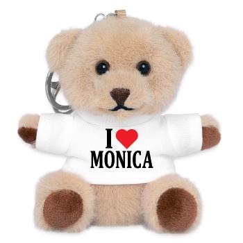 T-Shirt Name I love Monica T-Shirt Geschenkidee - Teddy Schlüsselanhänger - Weiß - Vorne