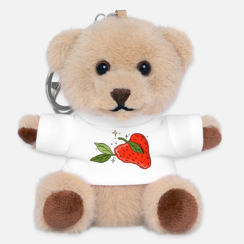 Heart Strawberry - Teddy Keyring - white
