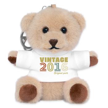 2016 Vintage Retro Birthday Gift - Teddy Keyring - white - Front