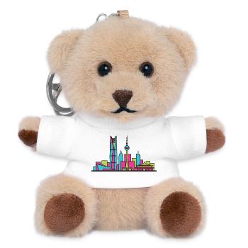 Tianjin City Skyline Moderne Turm-Linienzeichnung - Teddy Schlüsselanhänger - Weiß - Vorne