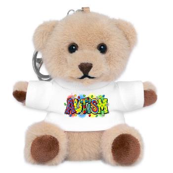 Autism Awareness Puzzle Rainbow Design - Teddy Keyring - white - Front