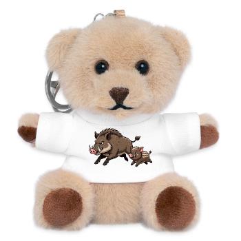 Sanglier sauvage avec jeune sanglier - Porte-clés ourson - blanc - Devant