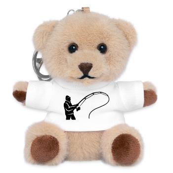 silhouette de pêcheur, canne à pêche, club de pêche - Porte-clés ourson - blanc - Devant