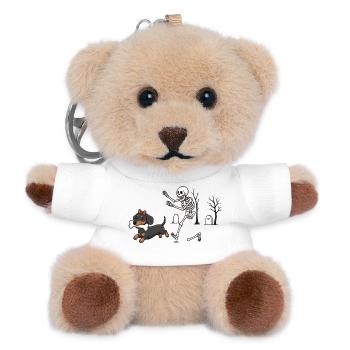 Dackel und Skelett Halloween-Jagd - Teddy Schlüsselanhänger - Weiß - Vorne